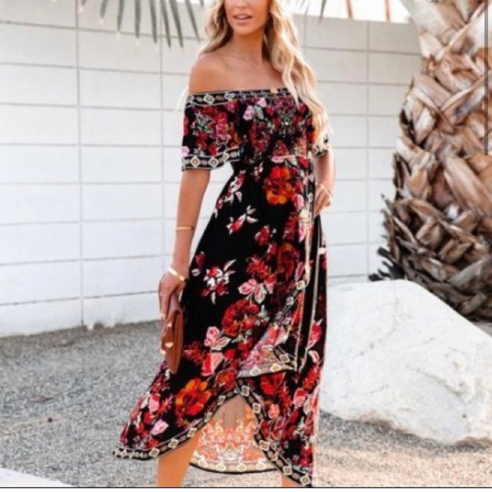 Mandalay Smocked Off The Shoulder High Low Dress